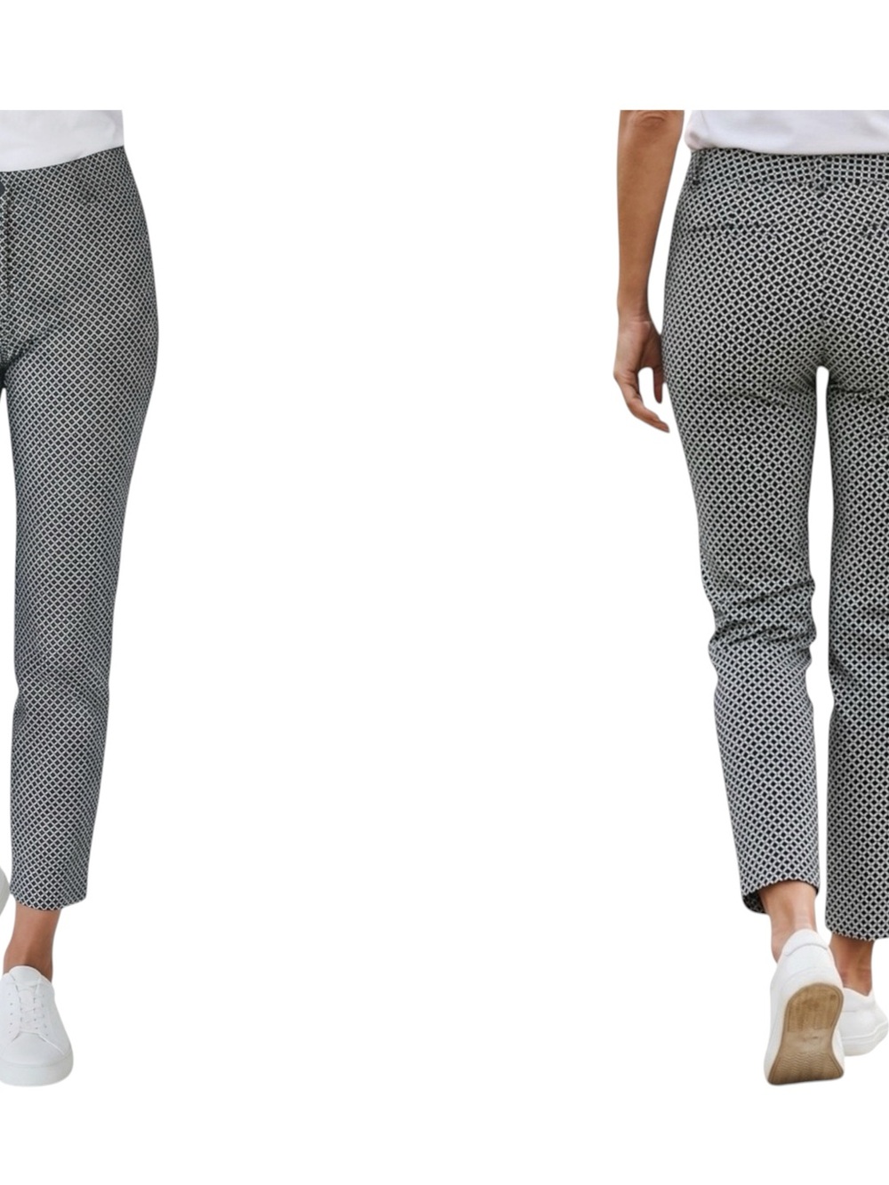Van Heusen Black & White Geo Print Ankle Slim Pants Classic Stretch sz 6 NWOT